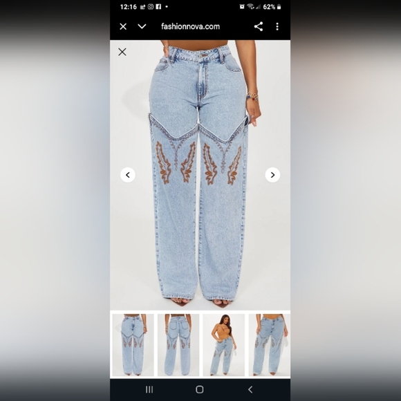 A Fashion Nova Embroider Lets Ride Western Boot Convertable Straight Leg Jeans - Picture 16 of 16